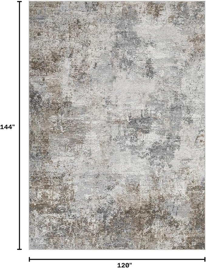 Tortania Washable 10x12 Area Rug for Living Room: Modern Abstract Neutral Large Soft Thin Rugs - Non Slip Indoor Carpet for Bedroom Dining Room Office Nursery Home Floor Decoration - Ash Taupe