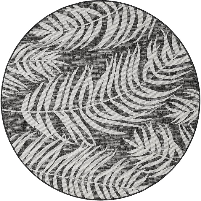 Unique Loom Outdoor Botanical Collection Area Rug - Palm (5' 3" Round Charcoal/Ivory)