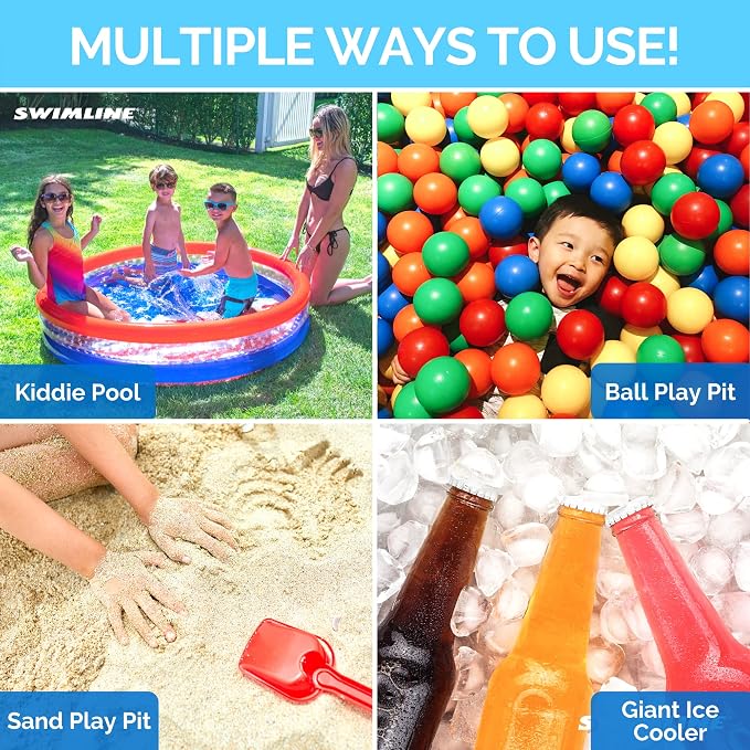 SWIMLINE | Backyard Water Toy | 60" | 3-Ring Kiddie Pool | Americana | Use it indoors or out as a wading pool, ball pit, or sand pit; 60 x 12 in; red, white, and blue print
