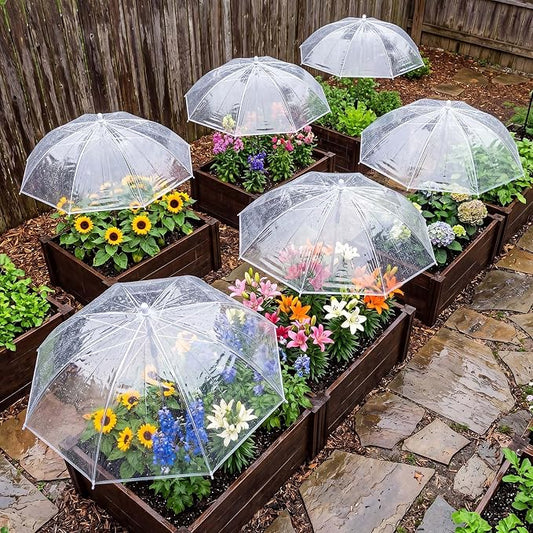 Novabright 6 Pack 27.5" Transparent Plant Umbrellas for Outdoor Plants, Mini Greenhouse Dome Protector with Adjustable Height Angle Plant Shade Cover for Garden Bed Vegetables Flower Potted Rainproof