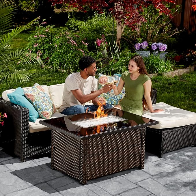 Endless Summer GAD17400SP Rectangular Outdoor Gas, Brown/Black Fire Table, Multi Color
