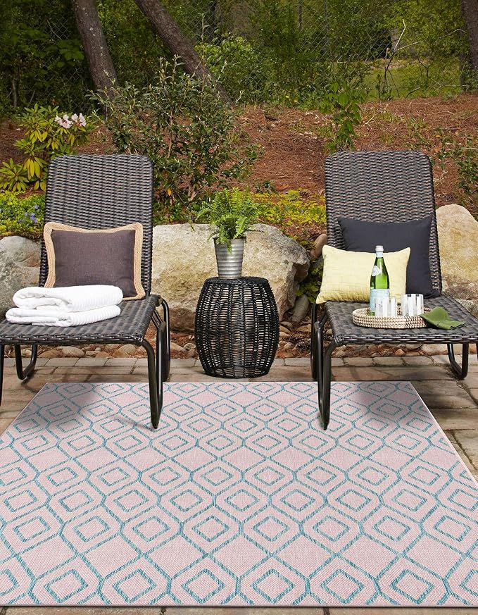 Jill Zarin Outdoor Collection Area Rug - Turks and Caicos (5' 3" x 8' Rectangle Pink and Aqua/Light Blue)