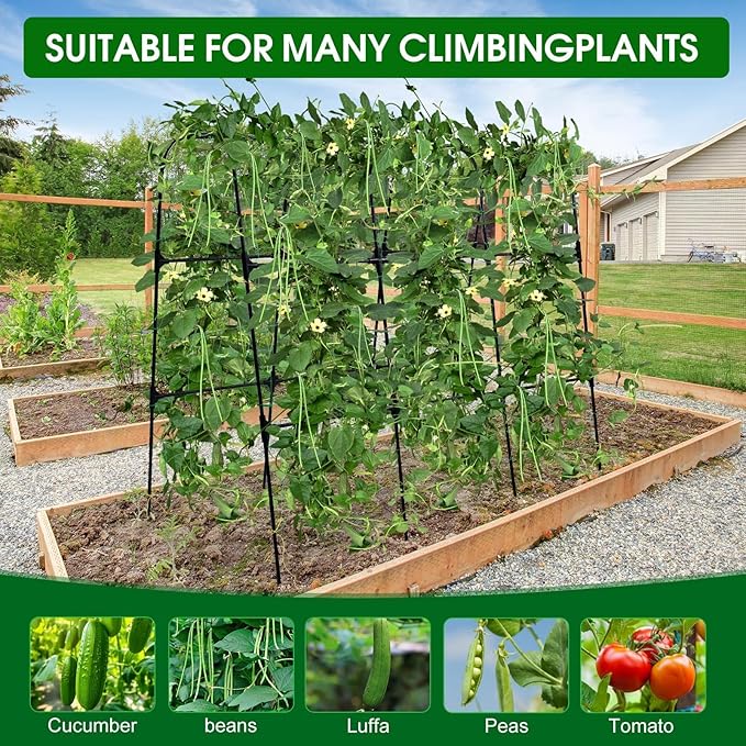 OTOSUNNY Cucumber Trellis, 50x48 inch Garden Arch Trellis for Climbing Plants Outdoor, Rustproof Metal Plant Support Vegetable Vine Tomato Cage Bean Pea Cucumber Trellis for Raised Garden Bed, Black