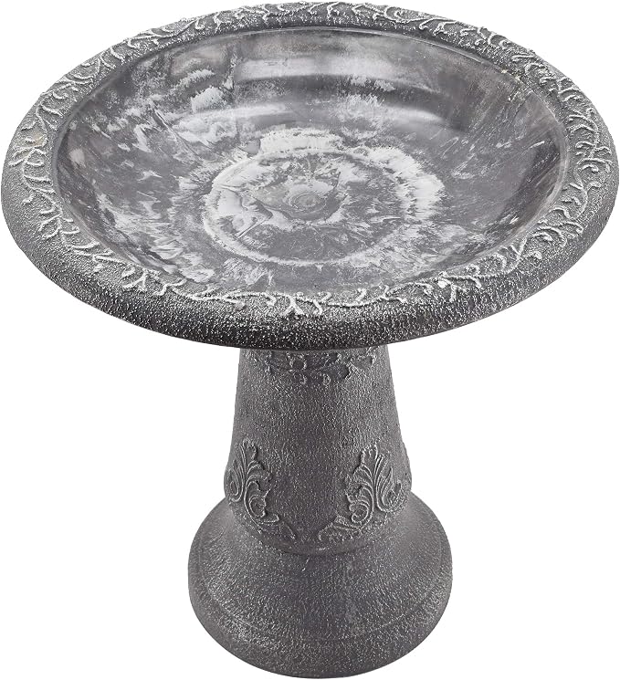 Arcadia Garden Products BB05 Fiberclay Bird Bath Outdoor Garden Decor, Antique Vintage Weather Resistant Water Bowl for Backyard and Patio and, 20-inch Tall, Black