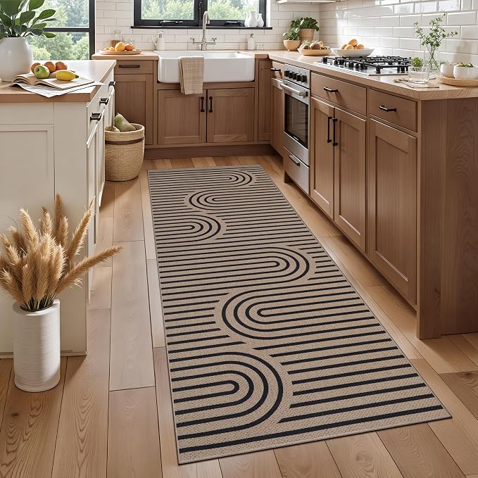 Tangsoo Easy Jute Rug 2x6 Washable Runner Rug for Hallways,Non-Slip Thin Brown Outdoor Rug,Modern Farmhouse Rainbow Floor Carpet for Kitchen Laundry Bedroom Living Room Entryway