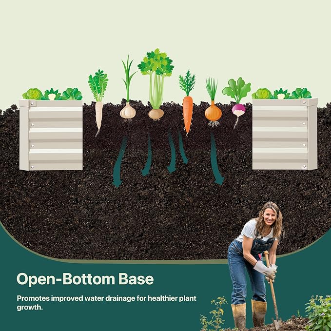 Raised Garden Bed Beige, 6x3x1ft Galvanized Raised Garden Bed Outdoor Metal for Gardening Vegetables Flower Garden Planter Box Large Raised Bed with Gloves and 3ftx30ft Weed Barrier Fabric
