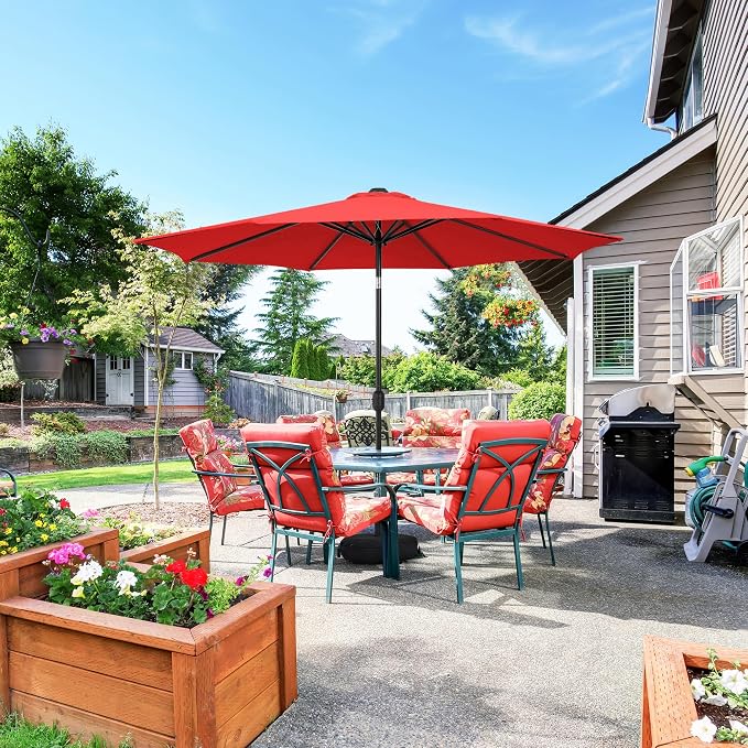 Sundale Outdoor Olefin 5-Year-Non-Fading Patio Umbrella with Sand Bag Base, Outdoor Umbrella with Tilt and Crank, Red