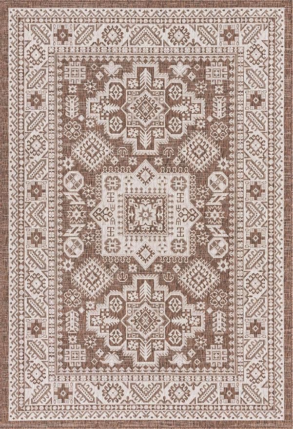 Unique Loom Outdoor Aztec Collection Area Rug - Chalca (6' 1" x 9' Rectangle, Brown/ Ivory)