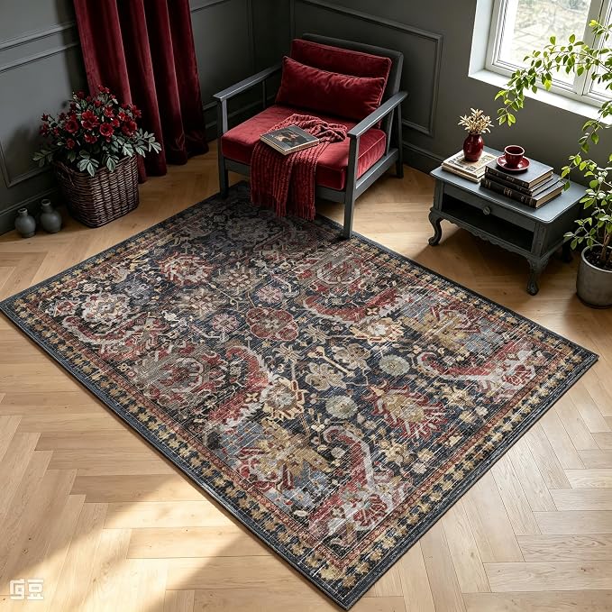 Washable Area Rugs - Perfect for Living Room, Bedroom, Kids Room, Nursery - Stain & Water Resistant Non-Slip, Pet & Child Friendly, Vintage Tribal Area Rugs (Rust, 4' x 6')