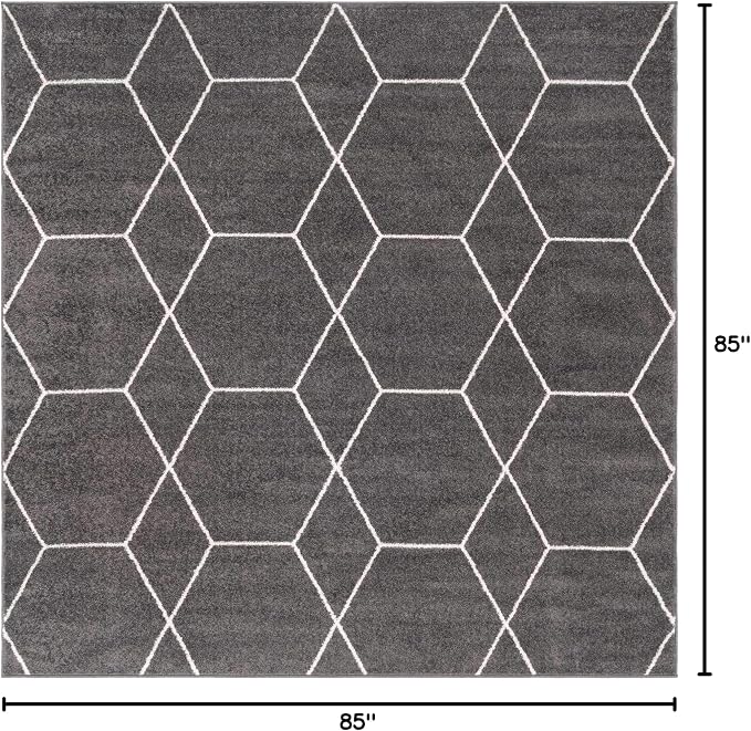 Unique Loom Trellis Frieze Collection Area Rug - Geometric (7' Square, Dark Gray/ Ivory)