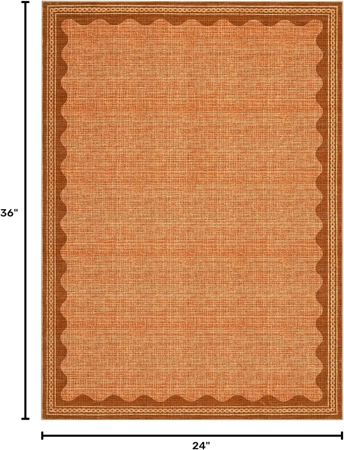 GarveeHome Scalloped Orange Door Mat Indoor Rugs for Entryway Small Rug 2x3 Washable Non-Slip TPE Backing Modern Minimalism Soft Low-Pile Throw Carpet for Bedroom Kitchen Bathroom