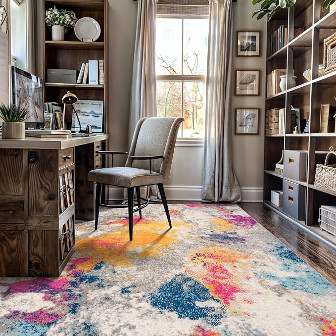 Rugshop Modern Abstract Living Room Non-Shedding Area Rug Multi 5' x 7' | Rectangular, Size 5' x 7', Bedroom, Dining Room, Home Office, Kitchen, Entryway, Hallway, Nursery, Kids Room, Guest Room