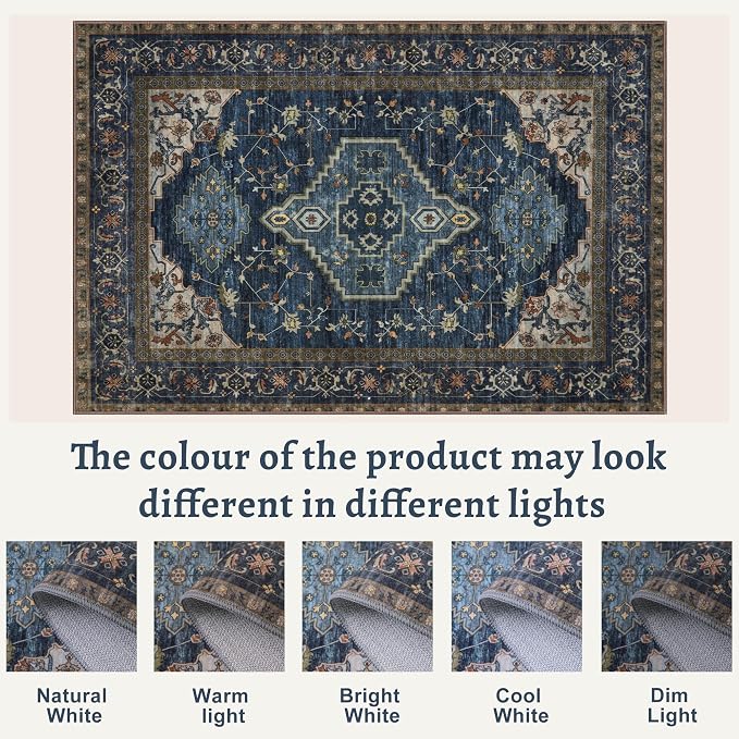 Tangsoo Vintage 2x3 Washable Rugs for Entryway, Non Slip Small Area Rug | Dark Blue Oriental Indoor Front Door Rug, Boho Print Door Mat Soft Low Pile Throw Rugs for Entrance Entry Kitchen Bedroom