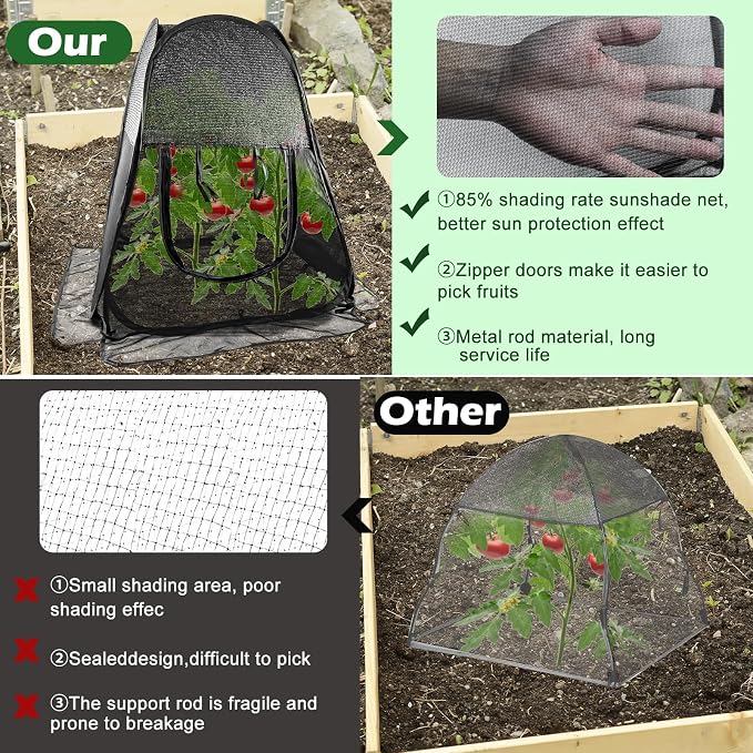 Pop up Plant Shade Tent, Plant Shades for Outdoor Plants Mesh Plant Cover with 8 Stakes Pop up Gardening Net Cover with Zipper Door Pest Guard Cover Protect Outdoor Plants from Animals（ 28x28x32in）