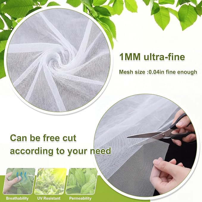 Zonon 10 x 13ft Mosquito Netting Garden Insect Bug Mesh Netting Garden Patio Mesh Screen Net Fly Insect Bug Bird Net Barrier for Patio Balcony Porch Gazebo Vegetables Fruits Plant Protection(White)