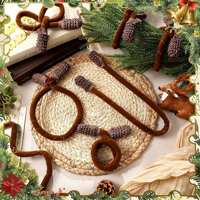 Jutom 16 Pcs 20 Inches Christmas Velvet Garland Ties Decorative Banister Twist Ties Reusable and Flexible for Xmas Light Banisters Home Stairways Railings Decoration(Brown)