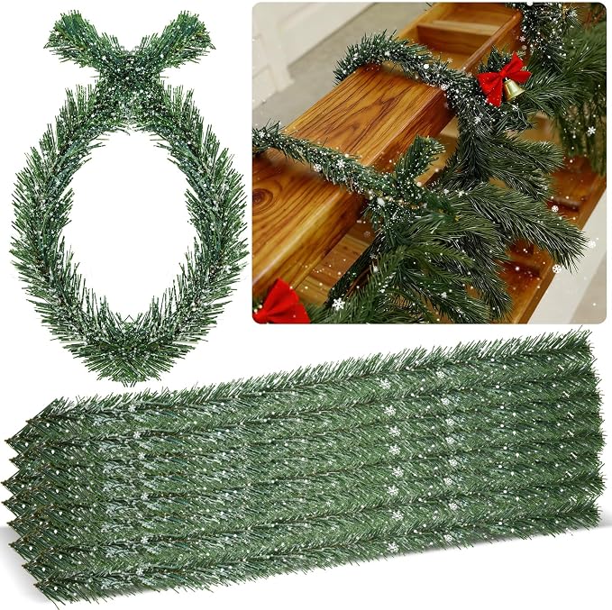 Zhengmy 30 Pcs 20 inch Christmas Garland Ties with Snow-Frosted Pine, Decorative Twist Tie for Banister Flexible Pine Stems for Christmas Stairs Railing Banister Decor DIY Craft Gift Wrapping