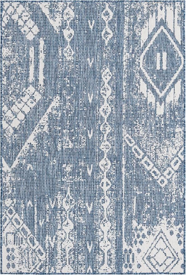 Unique Loom Outdoor Bohemian Collection Area Rug - Anthro (4' 1" x 6' 1" Rectangle, Blue/ Ivory)