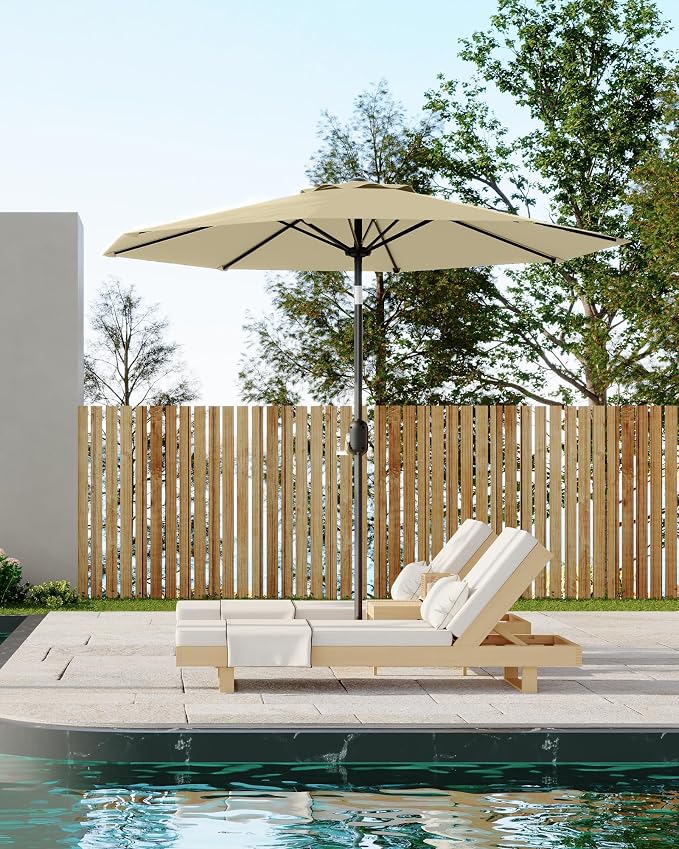 10FT Patio Umbrella Outdoor, Market Umbrella, Table Umbrella with Push Button Tilt and Crank, 8 Sturdy Ribs UV Protection Waterproof for Garden, Pool, Deck, Backyard (Beige)