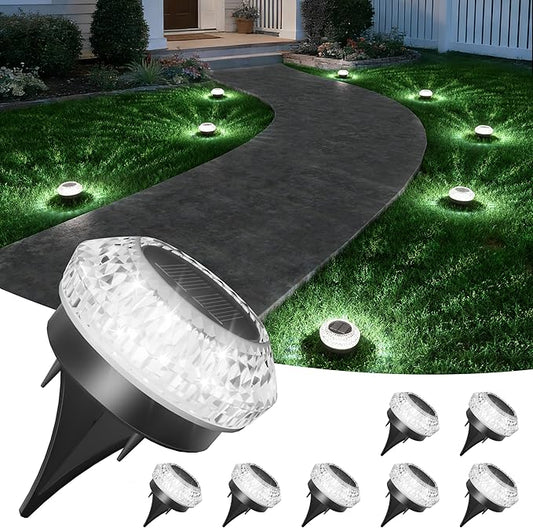 VOLISUN Solar Ground Lights Outdoor,8 Pack Flat Solar Pathway Lights,IP67 Waterproof Solar Powered Disc Lights,Landscape Lighting for Garden Yard Walkway Patio Driveway,Cool White