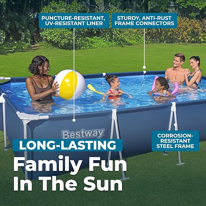Bestway Steel Pro 13.1' x 6.8' x 32" Above Ground Swimming Pool, Pool Only | Rectangular Durable Metal Frame Pool, Outdoor Backyard Water Activity - Includes Puncture-Resistant Liner, No-Tool Setup
