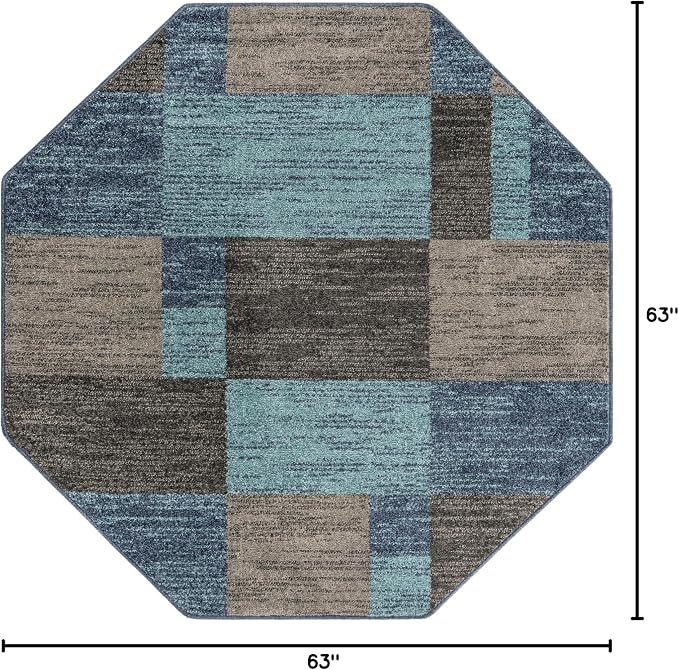 Unique Loom Autumn Collection Area Rug - Providence (5' 3" Octagon, Blue Gray/ Light Brown)