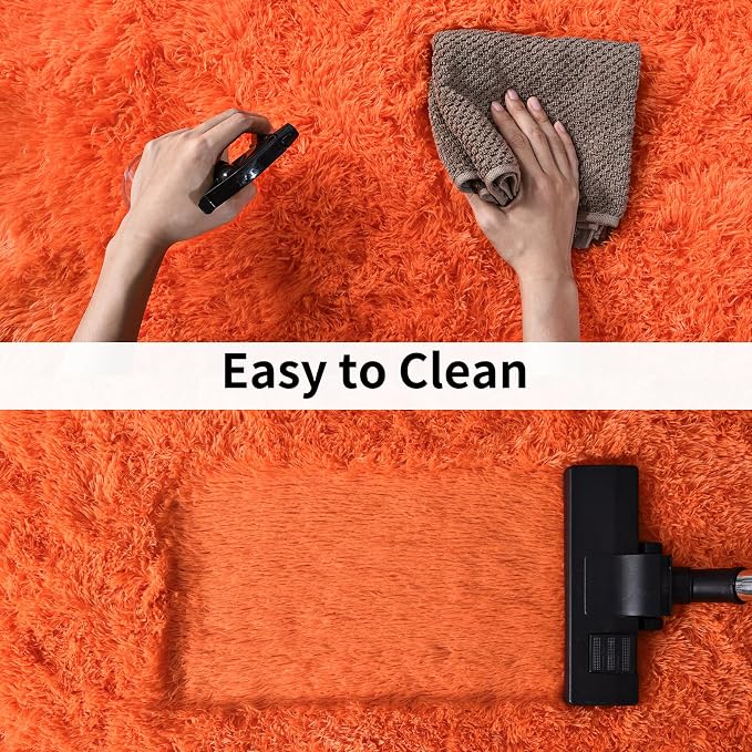 Soft Shag Fluffy Living Room Rug 6x9 Orange Washable | Upgrade Non-slip, 6 x 9 Shaggy Area Rugs for Bedroom, High Pile Fuzzy Plush Carpet Girls Kids Room Dorm, Flame Resistant