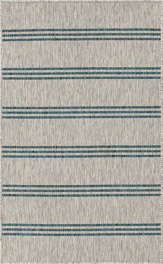 Unique Loom Outdoor Collection Area Rug - Anguilla (3' 1" x 5' 3" Rectangle, Light Gray/ Teal)