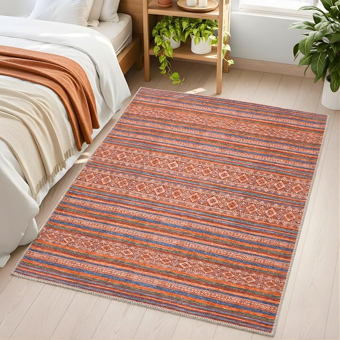 Sacred Artisans Boho 3x5 Area Rug for Entry, Kitchen, Mudroom and Foyer | Washable, Pet Friendly, Durable and Low Pile (Kilim, 3' x 5')