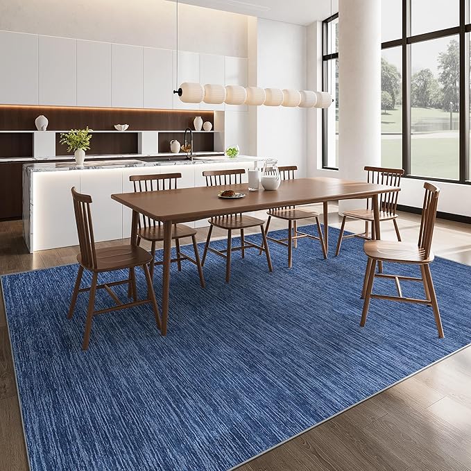 Valenrug 8x10 Area Rugs for Living Room, Large Washable Rug Non Slip Navy | Soft Low Pile, Thin & Lighweight Carpet, Folable Stain Resistant Modern Indoor Floor Mat for Bedroom, Dining Room, Home Decor