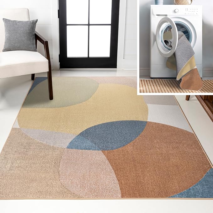 JONATHAN Y Machine Washable Multi Indoor Area Rug 3X5 ft, Pebble Geometric Contemporary for Living Room, Bedroom, Kitchen, Office, Easy-Cleaning, High Traffic, Pet-Friendly, Non-Shedding (WSH307A-3)