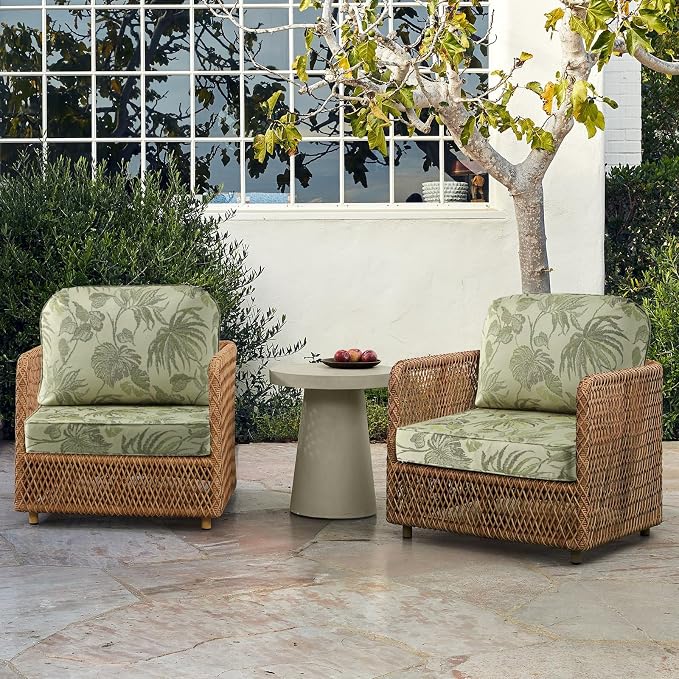 Outdoor Cushions for Patio Furniture Set of 2, 24"x24" Water Repellent Chair Cushions Removable Seat Bottom & Back Cushion Covers for Chair, Sofa, Couch, Dark Green Vine
