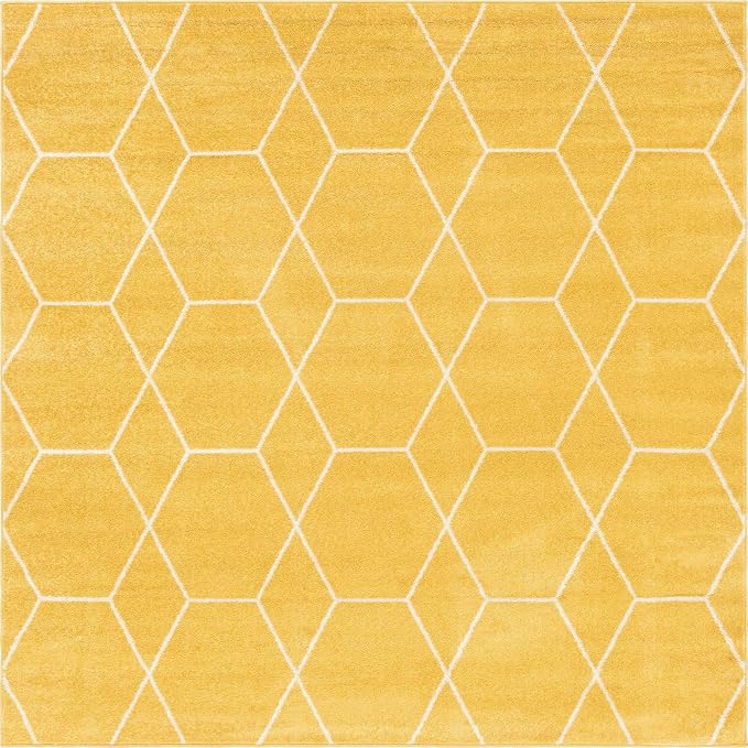 Unique Loom Trellis Frieze Collection Area Rug - Geometric (7' 10" Square, Yellow/ Ivory)