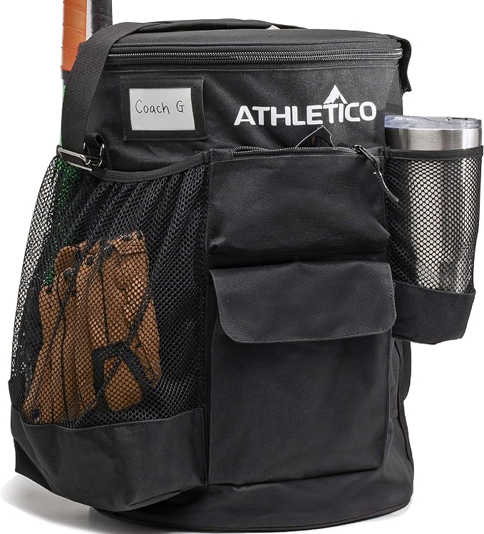 Athletico Baseball Bucket Cover Organizer - Baseball Bucket Bag With Padded Seat (Black)