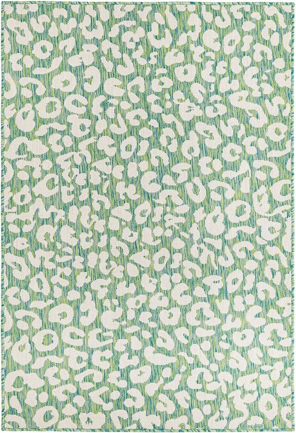 Unique Loom Outdoor Safari Collection Area Rug - Leopard (4' 1" x 6' 1" Rectangle, Green Blue/ Ivory)