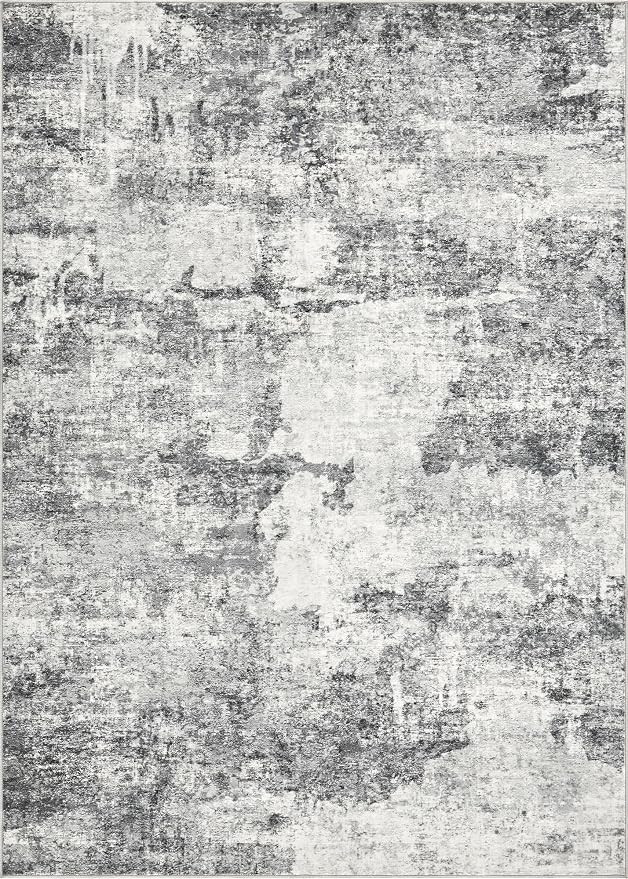 DMOYEST 3x10 Washable Runner Rug for Hallway Abstract Soft Carpet Runner | Neutral Modern Low Pile Area Rug Kid & Pet Friendly Non-Slip Carpet for Entryway Kitchen Dining Room - Grey