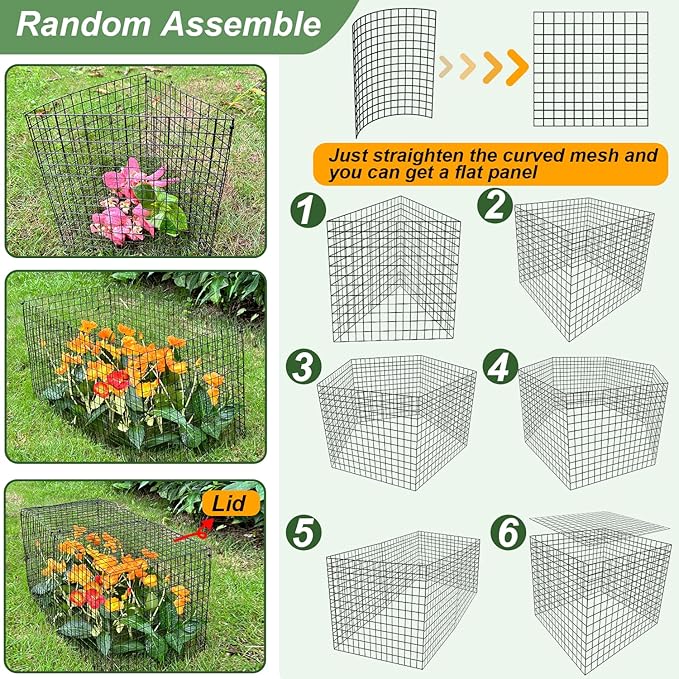 10 Pack Plant Protector from Animals, 13.5" Dia x 14" H Wire Plant Protectors, 30pcs Pre-Bent Metal Mesh to Keep Animals Out with Zip Ties & Stakes (10 Packs)