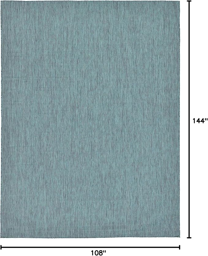 Unique Loom Collection Casual Transitional Solid Heathered Indoor/Outdoor Flatweave Area Rug (9' x 12' Rectangle, Teal/Navy Blue)