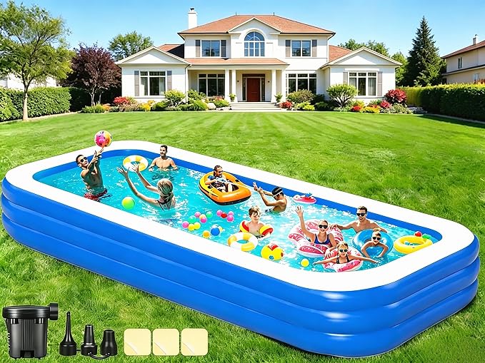 Extra Large Inflatable Swimming Pool for Adults - 180'' x 76'' x 22'' Extra Large Blow-Up Pool Oversized Thickened Family with Pump, 15FT Extra Long Inflatable Pools for Backyard, Easy Set Big Pool