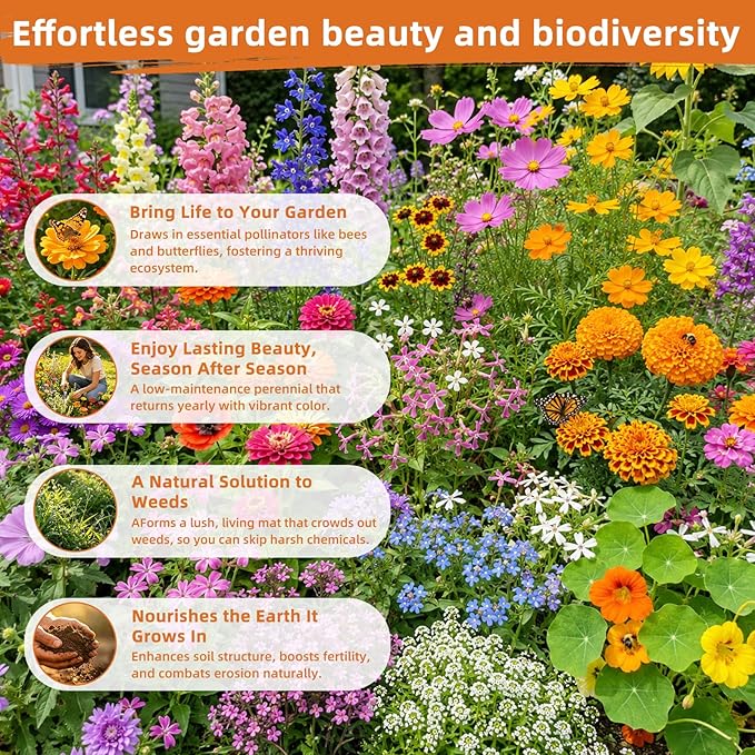 100,000+ Wildflower Seeds Bulk (4oz) - 25 Varieties Annual & Perennial Mix, High Germination Pollinator Outdoor Garden Seeds, Attracts Bees, Butterflies & Hummingbirds, Unique Gift for Women & Mom