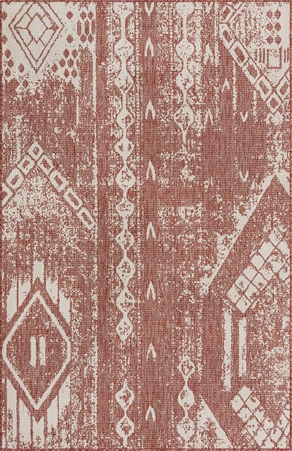 Unique Loom Outdoor Bohemian Collection Area Rug - Anthro (5' 3" x 8' Rectangle, Rust Red/ Ivory)