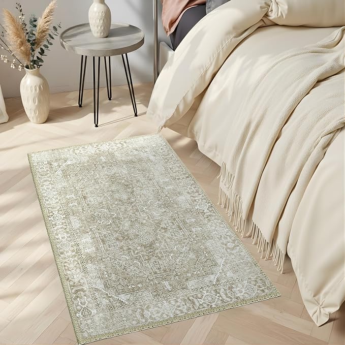 Sacred Artisans Farmhouse 2x3 Rug for Entryway, Kitchen, Bathroom and Indoor Entrance | Washable, Non Slip, Pet Friendly and Low Pile (Stone, 2' x 3')