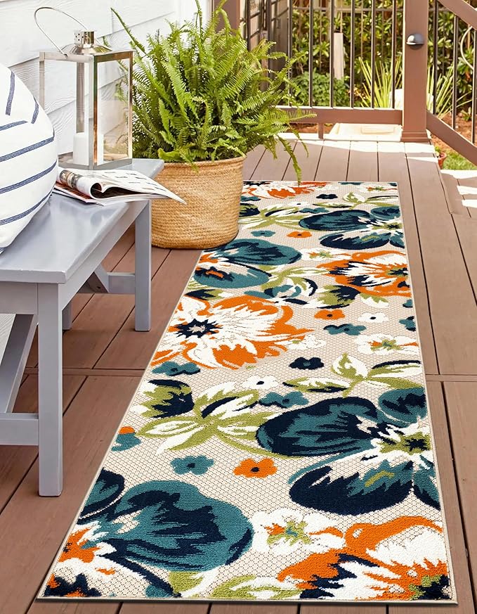 Rugshop Multi Bergamo Floral Indoor/Outdoor Runner Rug Machine Washable for Hallway, Entryway and Kitchen, 2'7" x 10'