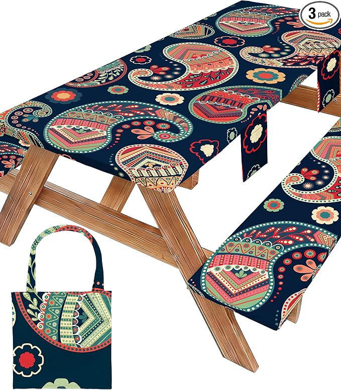 Picnic Table Cover with Bench Covers Table Cloth Tablecover Camping Essentials Camp Must Haves Camper Gear Outdoor Accessories River Water Motorhome Trailer Tent Rv Car Travel Activities Accessary Set