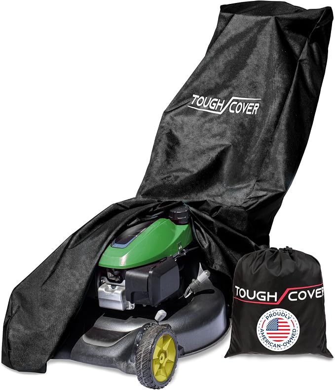 Tough Cover Lawn Mower Cover - Basic Edition, Black, 210D Marine-Grade - Universal Fit for Zero Turn Mower - Storage Bag Included for Lawn Care Accessories - Waterproof Shield for Outdoor Storage