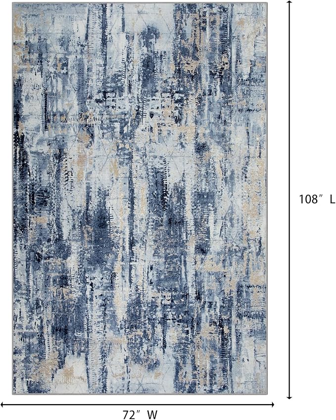 6x9 Area Rugs for Living Room: Washable Abstract Blue Gold Badroom Carpet | Non-slip TPE backing makes this washable soft low-pile rug safe & durable, Pet-friendly decor for dining room,nursery,office