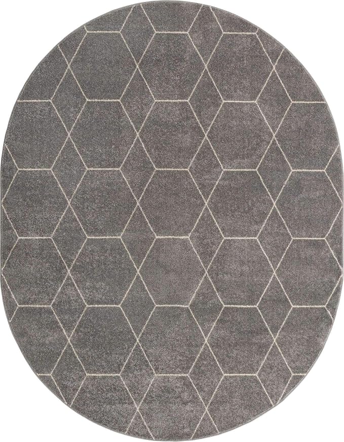 Unique Loom Trellis Frieze Collection Area Rug - Geometric (7' 10" x 10' Oval, Light Gray/ Ivory)
