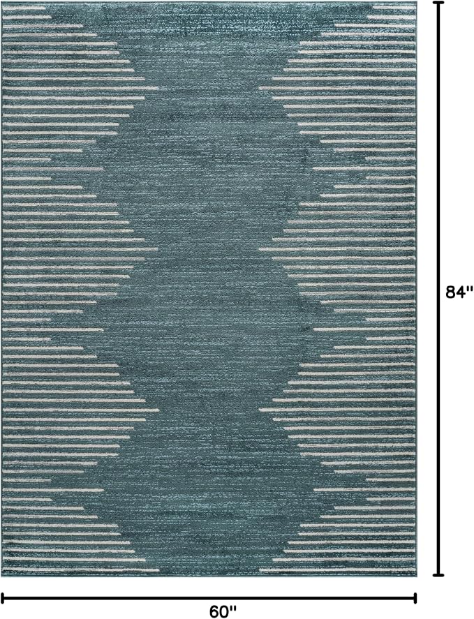 Rugshop Bohemian Stripe Stain Resistant High Traffic Area Rug Teal 5' x 7' | High Traffic,Fade Resistant, Living Room, Bedroom, Dining Room, Home Office, Kitchen, Entryway, Hallway, Nursery,Basement
