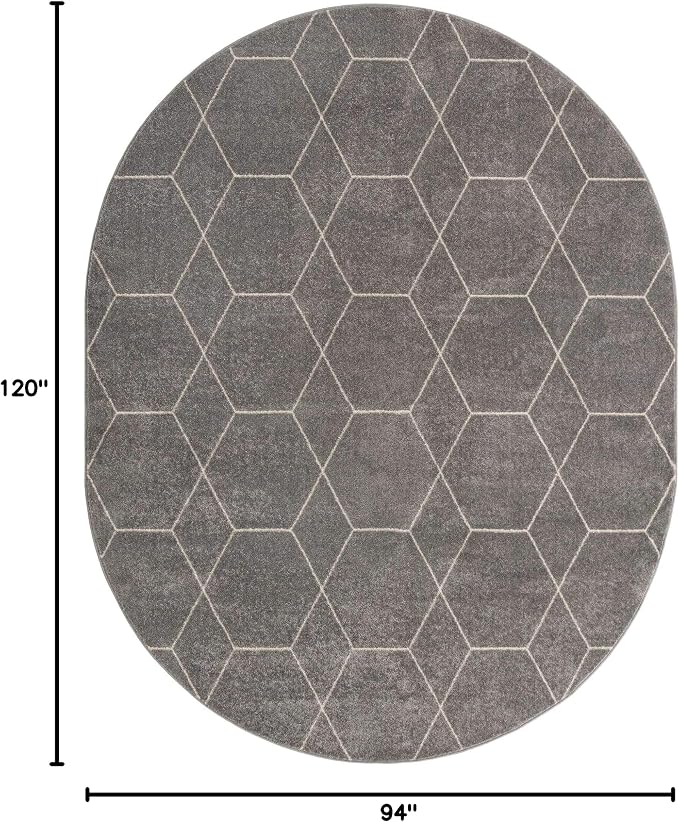 Unique Loom Trellis Frieze Collection Area Rug - Geometric (7' 10" x 10' Oval, Light Gray/ Ivory)