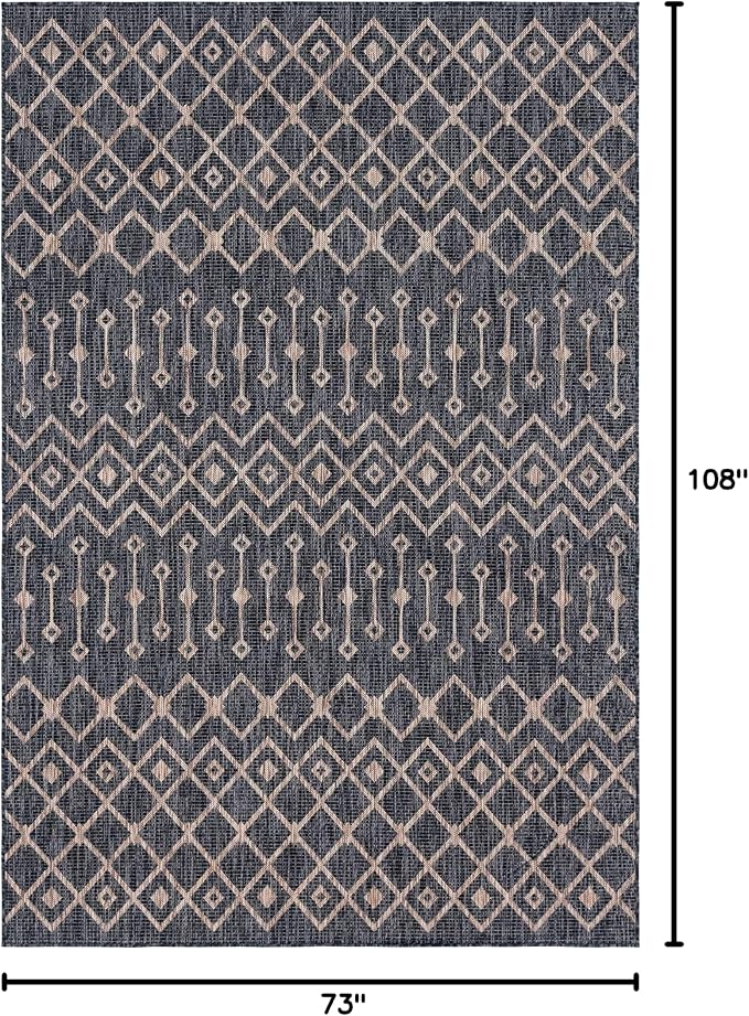 Unique Loom Outdoor Trellis Collection Area Rug - Tribal Trellis (6' 1" x 9' Rectangle, Charcoal Gray/ Natural)